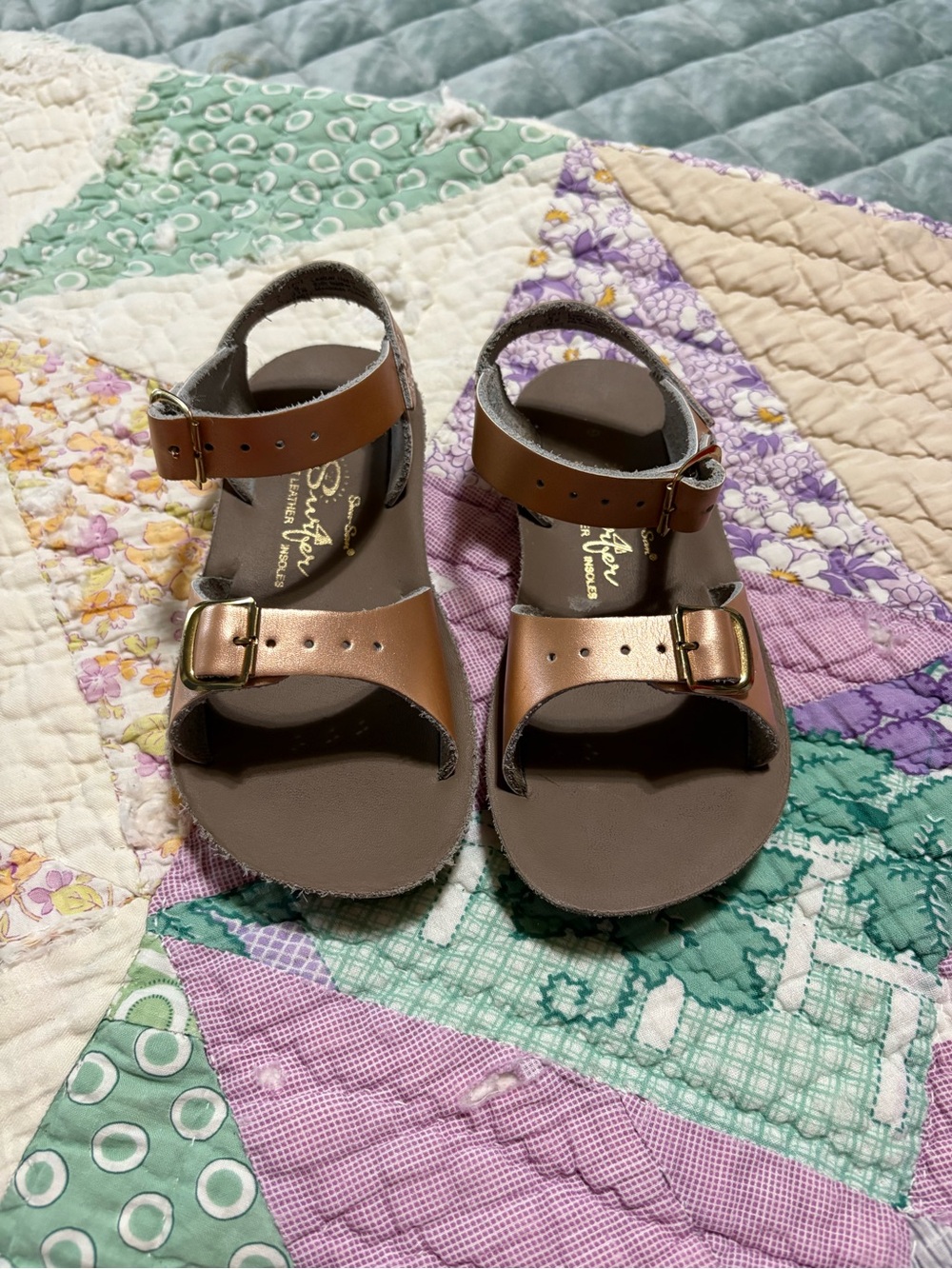 Kids Metallic Brown Buckle Sandals with Ankle Strap